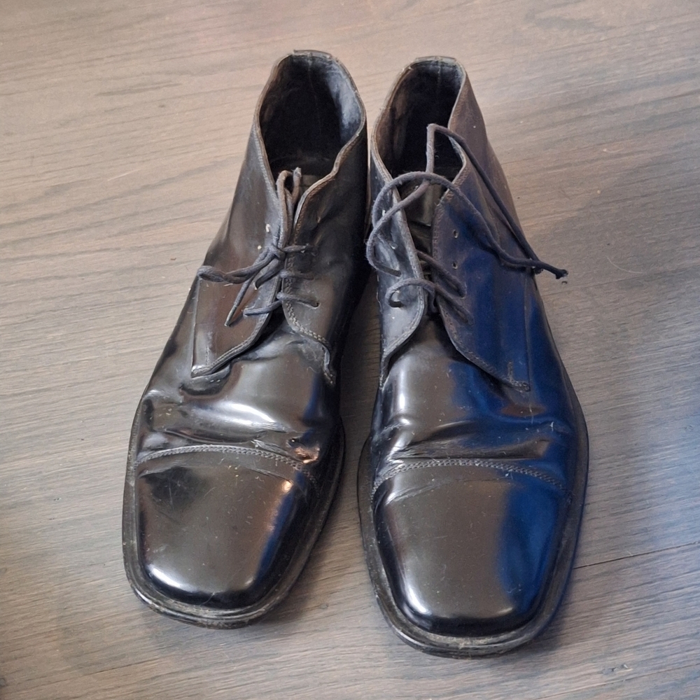 FABI Black Leather Semi Square Toe Chukka Ankle Boots  Men's Size 43 EU